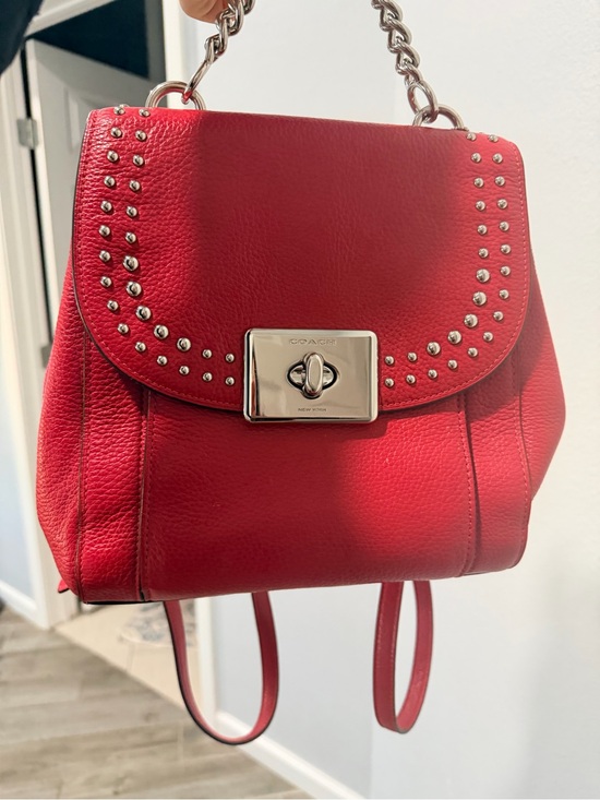 Coach Handbags - Coach Red Leather Studded Mini Backpack with Silver Hardware